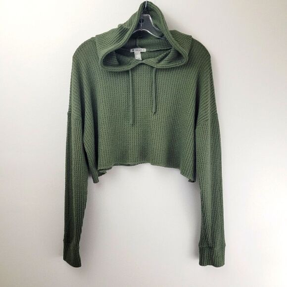 F21 cropped waffle knit hoodie - Picture 1 of 8